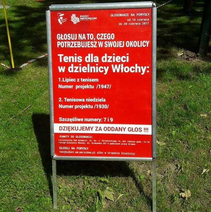Budżet partycypacyjny w Warszawie – ruszyło głosowanie, głosujemy na tenis